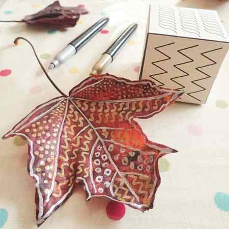 Turn leaf art into a practice on prewriting with this simple fall based activity for toddlers and preschoolers to create beautiful leaf art patterns.