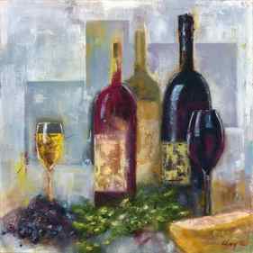 Wine Down - wine & grapes square oil painting thumb