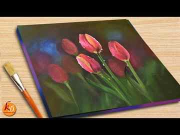 Winter Morning Tulip Field Acrylic Painting Tulip Painting Episode 122