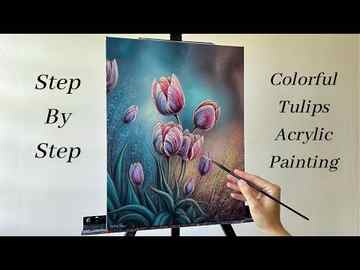 How to PAINT Colorful Tulips ACRYLIC PAINTING 