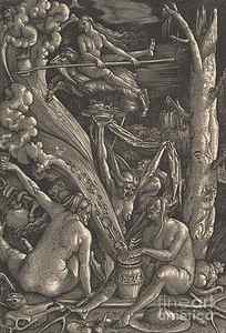 Wall Art - Drawing - The Witches, 1510 by Hans Baldung Grien