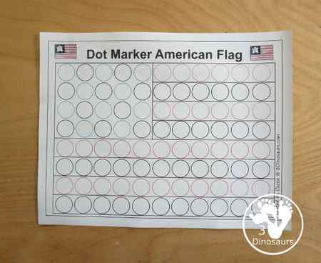 Free Dot Marker American Flag Printable -an easy fine motor craft with dot markers that kids can do to make an American Flag. This is great for Flag Day, Memorial Day, and the Fourth of July - 3Dinosaurs.com