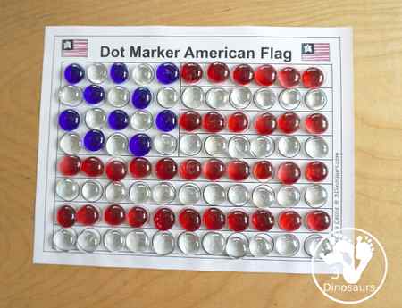 Free Dot Marker American Flag Printable -an easy fine motor craft with dot markers that kids can do to make an American Flag. This is great for Flag Day, Memorial Day, and the Fourth of July - 3Dinosaurs.com