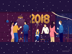 Happy New Year! flat illustration manu gamero miguelcm new year eve party scene sensa design