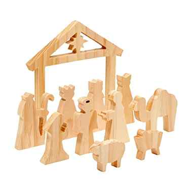 Unfinished Wooden Nativity Scene Set, DIY Christmas Decoration Crafts (11 Pieces)