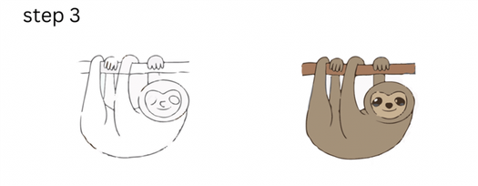how to draw a sloth step 3