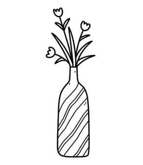 Cute vase with flowers isolated on white background vector hand drawn illustration in doodle style Stock Photo