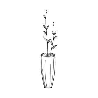 Simple vase with twigs in the sketch style vector illustration