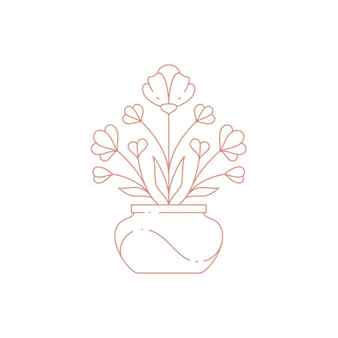 Natural flower bush bouquet growing in pot decorative by design elements simple icon vector