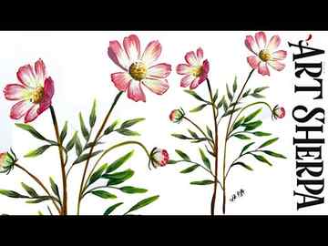 EASY How To Draw and Paint Cosmos Flowers How to paint acrylics beginners: Paint Night at Home