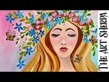 Easy Girl with Flower Crown How to Draw and paint acrylics for beginners: Paint Night at Home