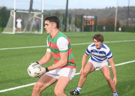 Colm Geary of Patrician Academy holds possession. Picture: Larry Cummins