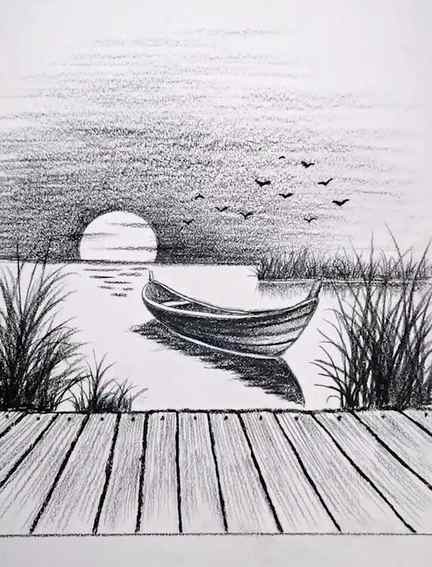 How to draw a scenery of sunset with pencil sketch easy drawing for beginners Easy drawings for beginners Pencil sketches easy Easy drawings