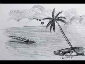 How to Draw Sunset Sea Beach Pencil Drawing Sketching Shedding YouTube