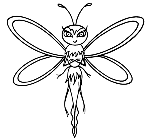 Outline drawing of a cute dragonfly