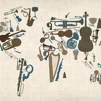 Musical Instruments Map of the World Map by Michael Tompsett