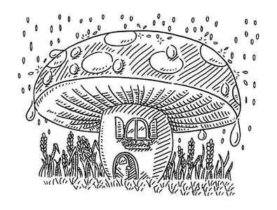 Wall Art - Drawing - Mushroom House On Rainy Day Drawing by Frank Ramspott