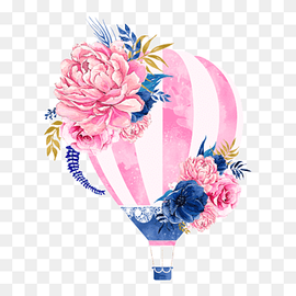 Hot air balloon Flower, Hot air balloon flowers, pink and blue floral hot air balloon, watercolor Painting, flower Arranging, painted png thumbnail