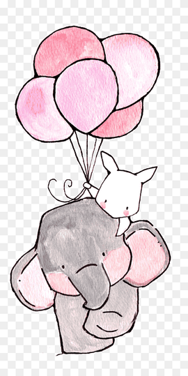 Paper Nursery Drawing Printing Illustration, The Elephant and the White Rabbit, elephant and bunny holding balloons artwork, love, watercolor Painting, animals png thumbnail