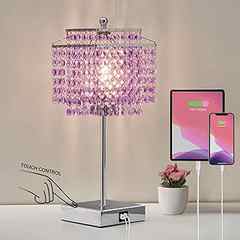 Luvkczc Purple Bedside Crystal Table Lamp, Touch Crystal Lamps, 3-Way Dimmable Lamp with Crystal Shade for Girl Bedroom, L. 