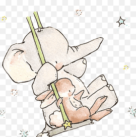 Elephant Rabbit Drawing Paper Child, Painted elephant and rabbit, elephant and rabbit riding swing, watercolor Painting, mammal, animals png thumbnail