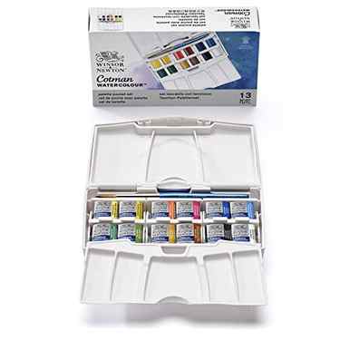 Winsor & Newton Cotman Water Colour Paint Pocket Plus Set, Set of 12, Half Pans