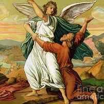 Jacob wrestiling with the angel by English School