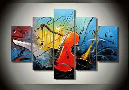 Modern Abstract Painting, Violin Painting, Music Paintings, 5 Piece Abstract Art, Bedroom Abstract Painting, Large Painting on Canvas