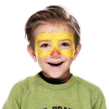 boy with step 2 of Chick face paint design