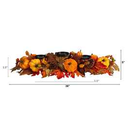 36” Autumn Maple Leaves, Pumpkin and Berries Fall Harvest Candelabrum Arrangement