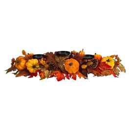 36” Autumn Maple Leaves, Pumpkin and Berries Fall Harvest Candelabrum Arrangement