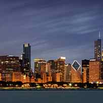 Chicago Skyline at Night Color Panoramic by Adam Romanowicz