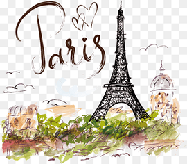 Eiffel Tower Drawing Illustration, Hand-painted Eiffel Tower, watercolor Painting, painted, text png thumbnail