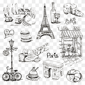 Paris graphy Illustration, France Travel sketch s, text, monochrome, paint png thumbnail