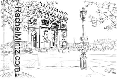 Paris Love - Eiffel Tower, Streets, Cafes, Hand Sketched Coloring (PDF Book)