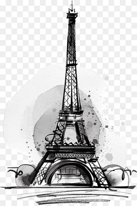 Eiffel Tower sketch, Eiffel Tower Drawing Illustration, Black Drawing Eiffel Tower, watercolor Painting, black Hair, black White png thumbnail