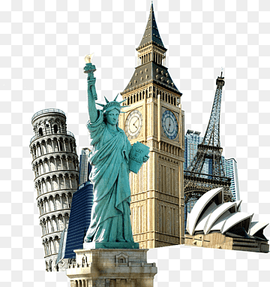 Statue of Liberty Eiffel Tower Travel Tourism, World landmarks buckle creative HD Free, Statue of Liberty, Big Ben, Eiffel Tower, Leaning Tower of Pisa, and Sydney Opera House, free Logo Design Template, building, big Ben png thumbnail