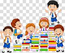 six children with books illustration, Book , school kids transparent background PNG clipart thumbnail