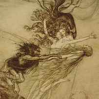 The Rhinemaidens teasing Alberich by Arthur Rackham