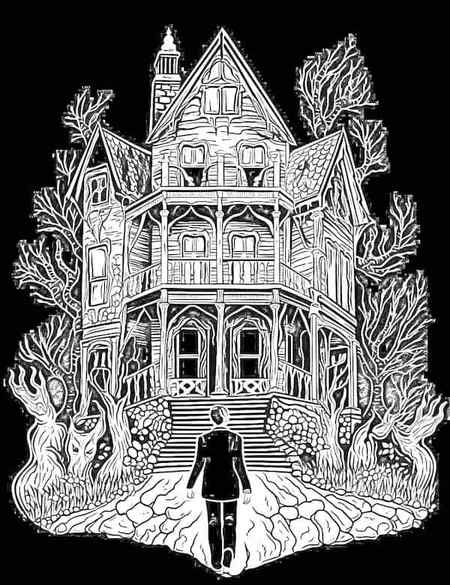 Adventure into the haunted house coloring page