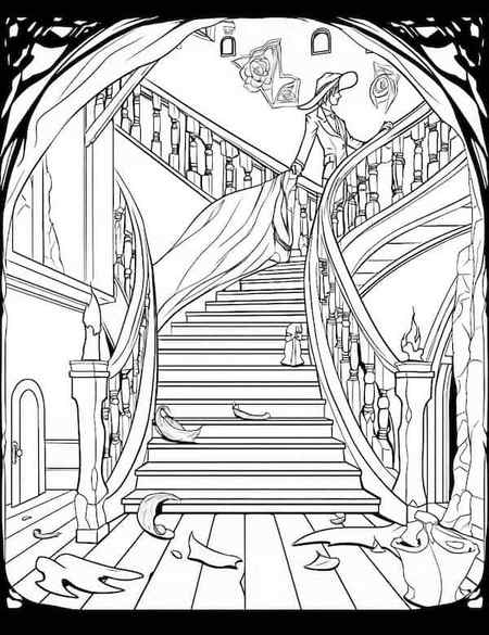 A peek inside the horror house Halloween coloring page