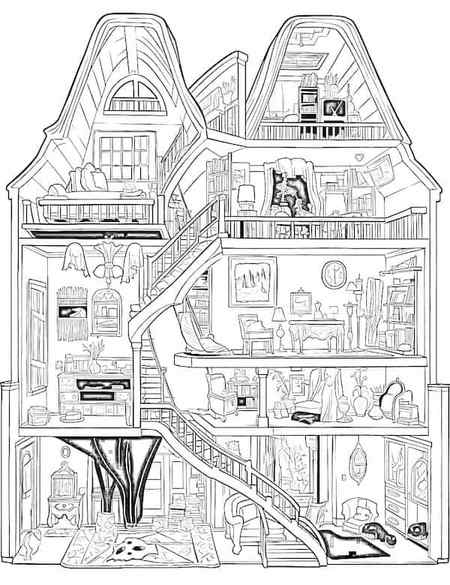 Inside of a haunted house coloring page