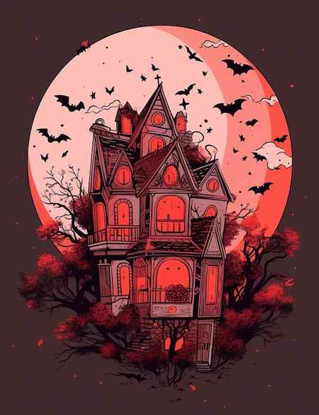 The floating haunted tree house coloring page colored