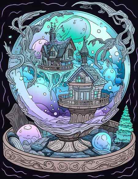 Haunted houses in crystal ball_colored