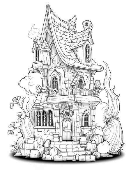 Haunted farm house coloring page